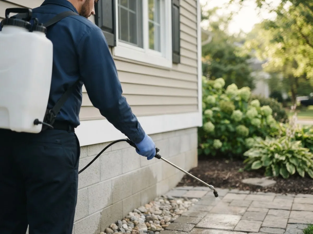 Pest control technician inspecting a home in Tony, WI